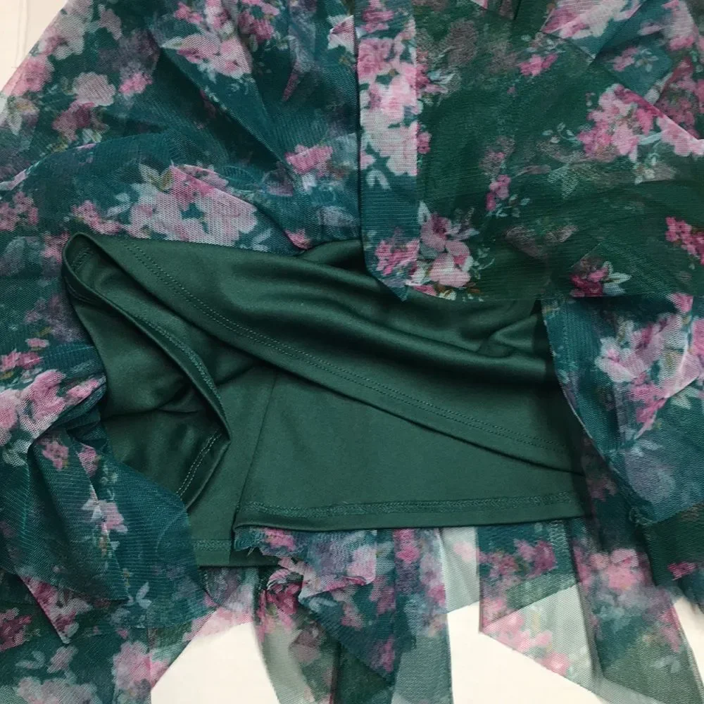 Zenzi Emerald Green Floral Tulle Dress
